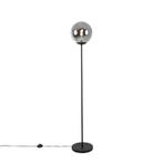 Art deco vloerlamp zwart met glas smoke - Pallon, Huis en Inrichting, Lampen | Vloerlampen, Nieuw, Glas, Art Deco, 100 tot 150 cm