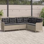 vidaXL Tuinbank met kussens L-vormig poly rattan lichtgrijs, Verzenden, Nieuw, Rotan