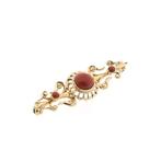 Gouden broche met bloedkoraal | Vintage/antiek, Gebruikt, Overige kleuren, Ophalen of Verzenden, Met edelsteen