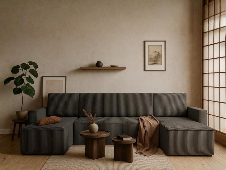 U Slaapbank Monza Antraciet - 4 zits met opbergruimte, Huis en Inrichting, Slaapkamer | Slaapbanken, Overige kleuren, Verzenden