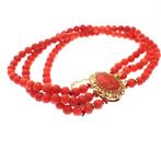 Bloedkoraal kralen armband met gouden slot; Antiek | Ø 55 m, Sieraden, Tassen en Uiterlijk, Armbanden, Gebruikt, Overige kleuren