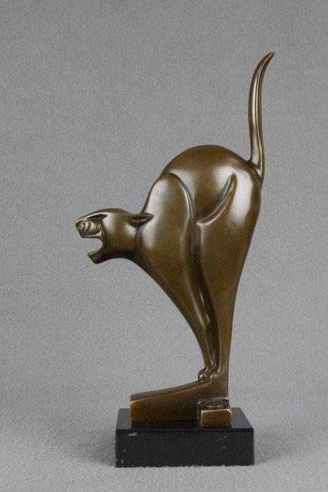 sculptuur, Frightened Cat - 26 cm - Gepatineerd brons, Antiek en Kunst, Curiosa en Brocante