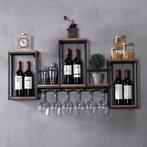 Vintage Wijnrek Wand –Houten en Metalen Wandplank met Glazen, Huis en Inrichting, Kasten | Wandmeubels, Verzenden, Nieuw