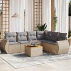 vidaXL 7-delige Loungeset met kussens poly rattan beige, Verzenden, Nieuw, Rotan, Loungeset