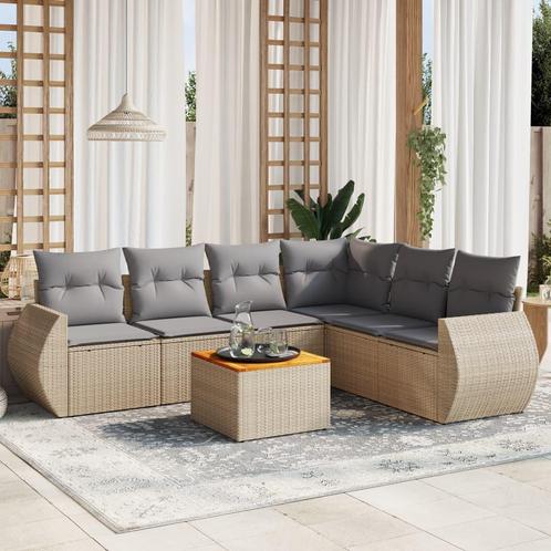 vidaXL 7-delige Loungeset met kussens poly rattan beige, Tuin en Terras, Tuinsets en Loungesets, Loungeset, Nieuw, Rotan, Verzenden
