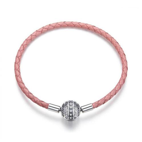 Lederen Roze Bedelarmband met Zirkonia Pandora compatible, Sieraden, Tassen en Uiterlijk, Armbanden, Nieuw, Verzenden