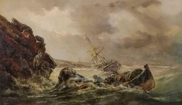 European school (XIX) - Naufrage, Antiek en Kunst, Kunst | Schilderijen | Klassiek