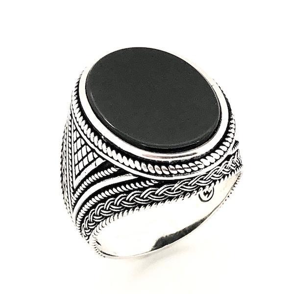 Zilveren bohemian zegelring met onyx, Sieraden, Tassen en Uiterlijk, Ringen, Heer, Met edelsteen, Overige kleuren, Gebruikt, Goud