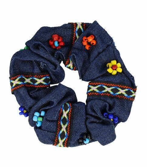 Scrunchie Haarelastiek Ibiza Kralen Sierband Jeans Blauw, Sieraden, Tassen en Uiterlijk, Uiterlijk | Haarverzorging