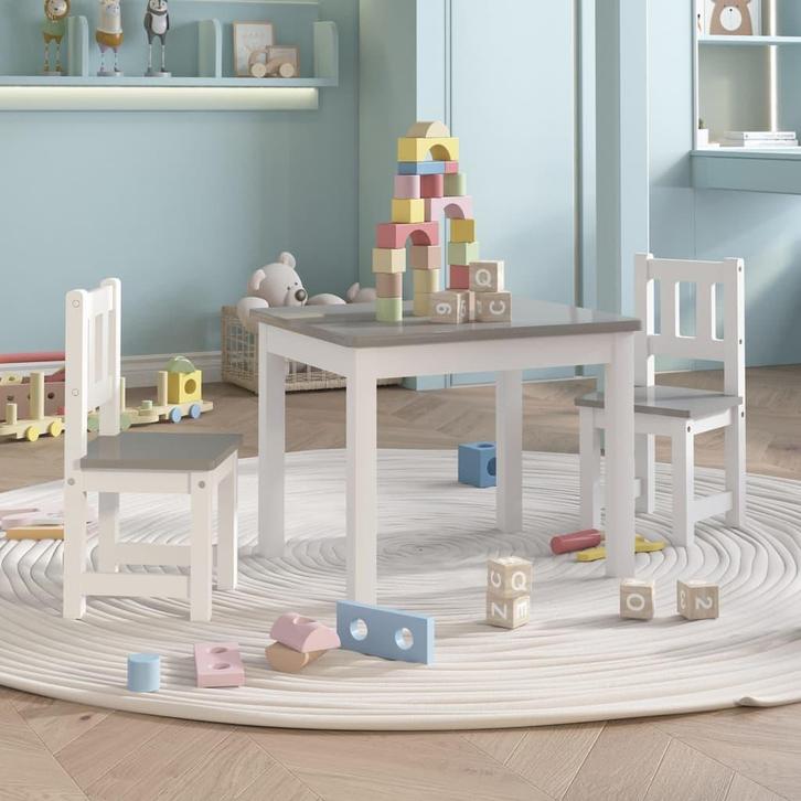 vidaXL 3-delige Kindertafel- en stoelenset MDF wit en grijs, Kinderen en Baby's, Kinderkamer | Overige Meubels, Nieuw, Verzenden
