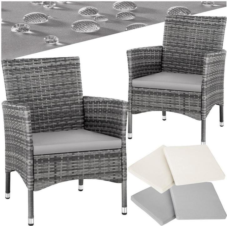 Tuinstoelen - Met kussens - Weerbestendig - 2 stuks - Grijs, Tuin en Terras, Overige Tuin en Terras, Nieuw, Verzenden