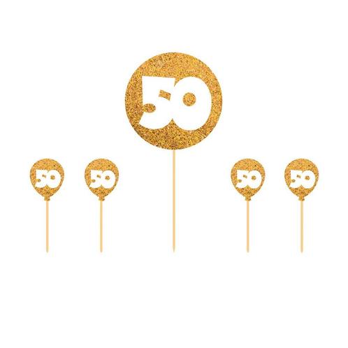 Taart Topper Set 50 Jaar 5 delig, Hobby en Vrije tijd, Feestartikelen, Nieuw, Verzenden