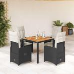 vidaXL 5-delige Bistroset met kussens poly rattan zwart, Tuin en Terras, Verzenden, Nieuw, Rotan, 4 zitplaatsen