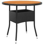 vidaXL Tuintafel Ø80x75 cm acaciahout en poly rattan zwart, Verzenden, Nieuw