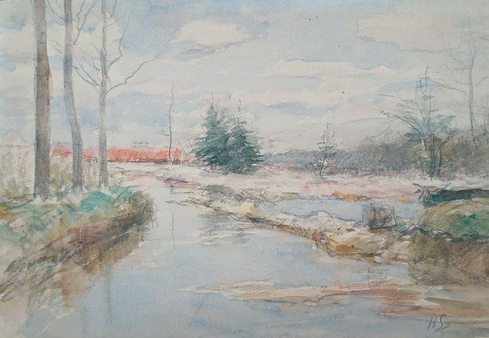 Henri Seghers (1848-1919) - Rivierlandschap in Vlaanderen, Antiek en Kunst, Kunst | Schilderijen | Klassiek