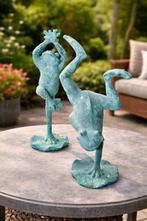 Beeld, yoga kikker set van 2 gietijzeren kikkers - 24 cm -