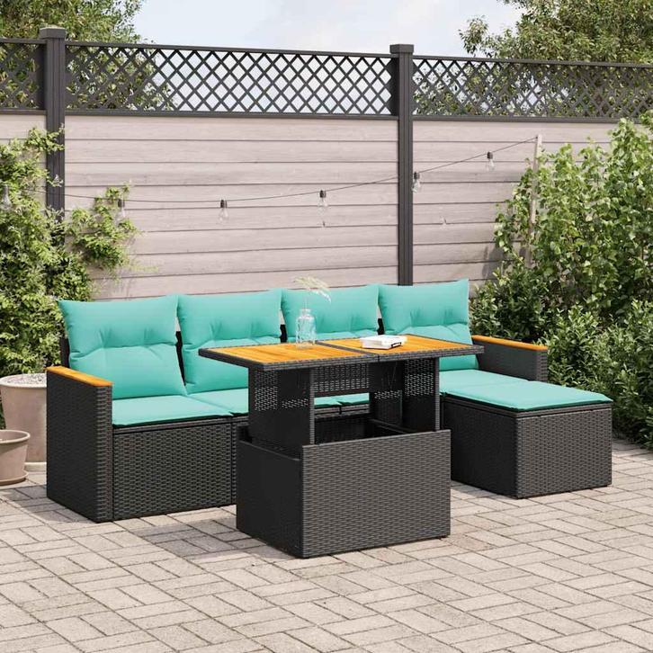 vidaXL 6-delige Loungeset met kussens poly rattan zwart, Tuin en Terras, Tuinsets en Loungesets, Loungeset, Nieuw, Rotan, Verzenden