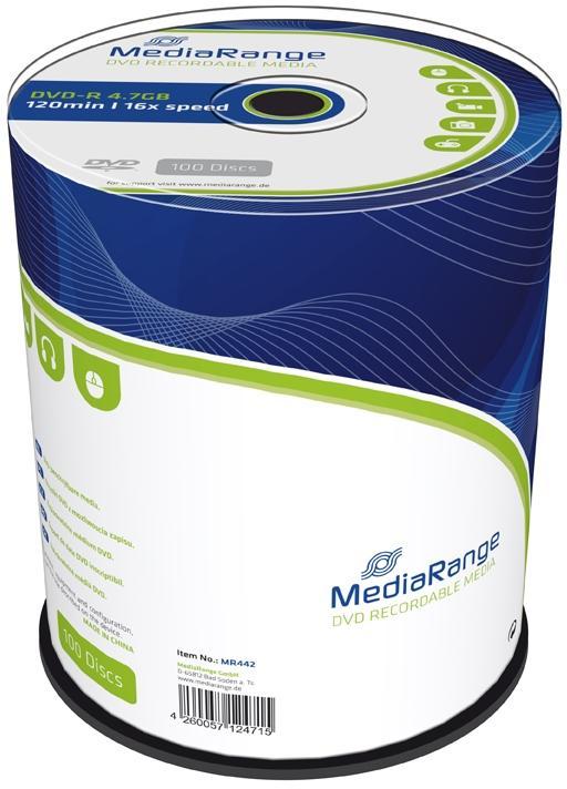 MediaRange | DVD-R | 4.7 GB | 100 Stuks, Computers en Software, Beschrijfbare discs, Nieuw, Verzenden