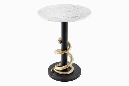 Side table WILDLIFE SNAKE 50cm goud zwart wit marble - 44831, Huis en Inrichting, Tafels | Sidetables, Ophalen of Verzenden