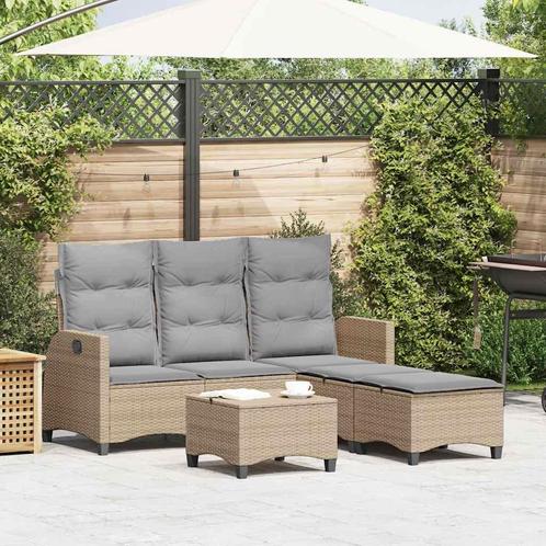 vidaXL 3-delige Tuinbankstel met kussens L-vormig beige poly, Tuin en Terras, Tuinsets en Loungesets, Nieuw, Rotan, Verzenden