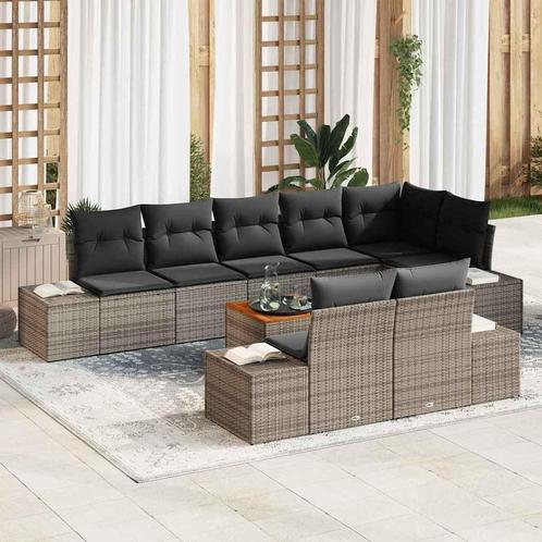 vidaXL Tuin Sofa Set 9 pcs Grijs, Tuin en Terras, Tuinsets en Loungesets, Nieuw, Rotan, Verzenden