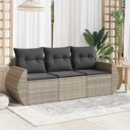 vidaXL 3-delige Loungeset met kussens poly rattan lichtgrijs, Verzenden, Nieuw, Rotan, Loungeset