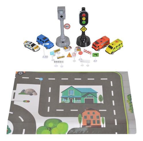 Moni Toys City Car 13-delige Verkeer Speelset met Matje, Kinderen en Baby's, Speelgoed | Babyspeelgoed, Nieuw, Verzenden