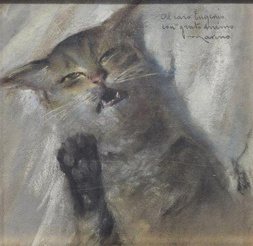 Marino Lenci (1874-1939) - Il soffio del gatto, Antiek en Kunst, Kunst | Schilderijen | Klassiek