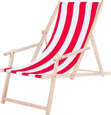 Strandstoel - Ligstoel - Verstelbaar - Beukenhout - Rood Wit