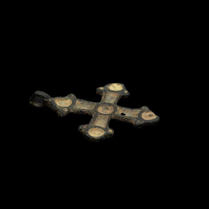 Byzantijns Brons Medieval Bronze Cross Pendant with Enamel -, Sieraden, Tassen en Uiterlijk, Antieke sieraden