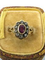 Ring - 18 karaat Geel goud, Zilver Robijn - Diamant, Sieraden, Tassen en Uiterlijk, Antieke sieraden