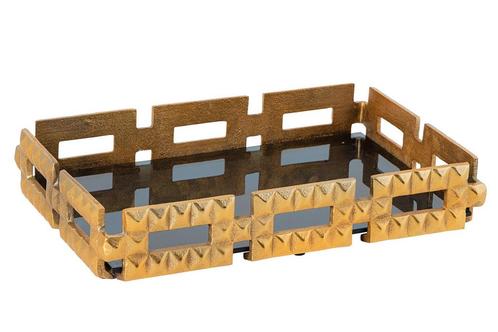 Tray VARIATION 40cm glas zwart aluminium goud - 44880, Huis en Inrichting, Woonaccessoires | Overige, Ophalen of Verzenden