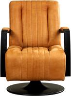 Cognac leren industriële draaifauteuil - staal zwart frame m, Huis en Inrichting, Fauteuils, Nieuw, Ophalen of Verzenden, Modern