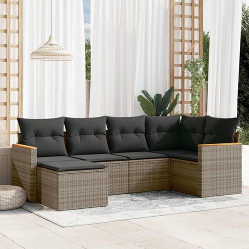 vidaXL 6-delige Loungeset met kussens poly rattan grijs, Tuin en Terras, Tuinsets en Loungesets, Loungeset, Nieuw, Rotan, Verzenden