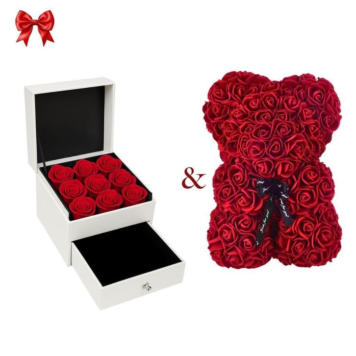 Juwelium I Love You Ketting + Bloemendoos + Luxe Rozenbeer, Sieraden, Tassen en Uiterlijk, Kettingen, Met hanger, Met kristal