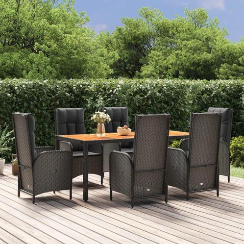 vidaXL 7-delige Tuinset met kussens poly rattan zwart, Tuin en Terras, Tuinsets en Loungesets, Tuinset, Nieuw, Rotan, Verzenden