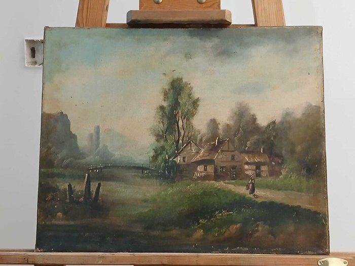 Europese school (XIX) - Paisaje Alpino - NO RESERVE, Antiek en Kunst, Kunst | Schilderijen | Klassiek