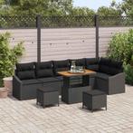 vidaXL Tuin Sofa Set met kussen 9 pcs Zwart Poly riet, Verzenden, Nieuw, Rotan