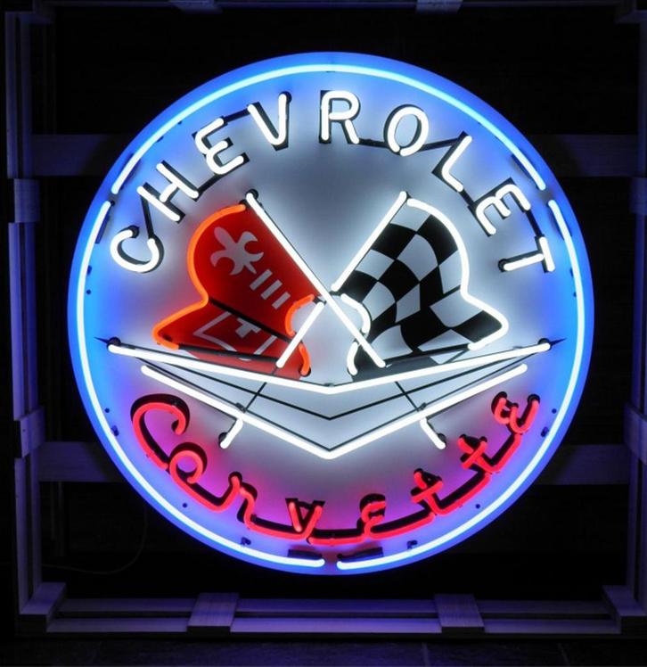 Chevrolet Corvette Vlaggen Neon Verlichting 100 cm ø, Verzamelen, Automerken, Motoren en Formule 1, Ophalen