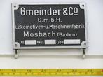 EisenbahnSchild Gmeinder & Co G.m.b.H. Mosbach, Ophalen of Verzenden, Nieuw, Overige typen