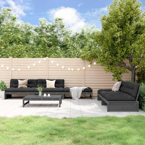 vidaXL 6-delige Loungeset met kussens massief hout grijs, Tuin en Terras, Tuinsets en Loungesets, Loungeset, Nieuw, Hout, Verzenden