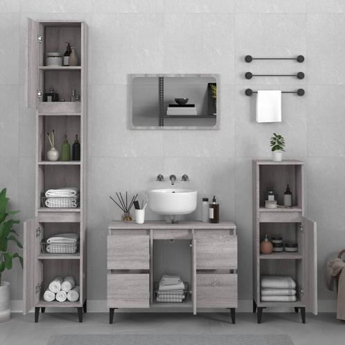 vidaXL 3-delige Badkamermeubelset bewerkt hout grijs sonoma, Huis en Inrichting, Badkamer | Badkamermeubels, Nieuw, Verzenden
