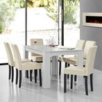 Eetkamerset Nora eethoek 7-delig tafel en stoelen wit en crè, Verzenden, Nieuw