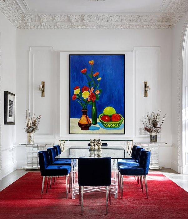 E. García - BODEGÓN CON FONDO AZUL XL (NO RESERVE), Antiek en Kunst, Kunst | Schilderijen | Modern