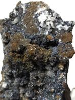 Chalcophaniet in mangaan met witte aragoniet, zeldzaam