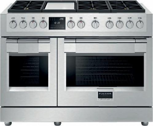 Fulgor Milano FF48EG gas fornuis + FH48 afzuigkap - showroom, Witgoed en Apparatuur, Fornuizen, 60 cm of meer, Vrijstaand, 5 kookzones of meer