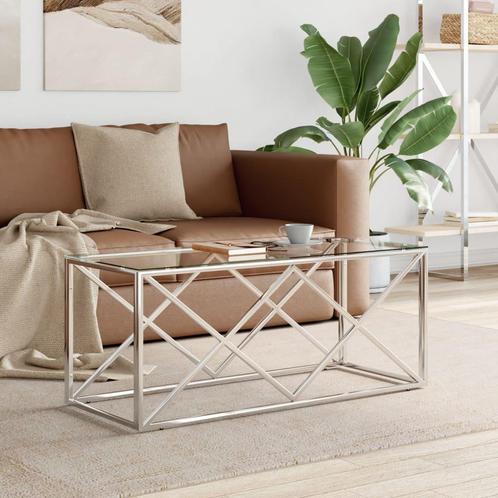 vidaXL Salontafel 110x45x45 cm roestvrij staal en glas, Huis en Inrichting, Tafels | Salontafels, 100 tot 150 cm, Nieuw, Metaal