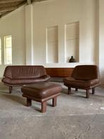Zitgroep - Leder - Fauteuil, 2-zits, ottoman, Antiek en Kunst