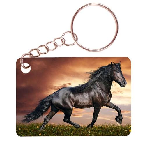 Sleutelhanger 6x4cm - Zwart paard - Fries Paard op bruine ac, Verzamelen, Sleutelhangers, Nieuw, Ophalen of Verzenden