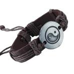 Fako Bijoux® - Armband - Leder - Yin Yang - Bruin, Verzenden, Nieuw